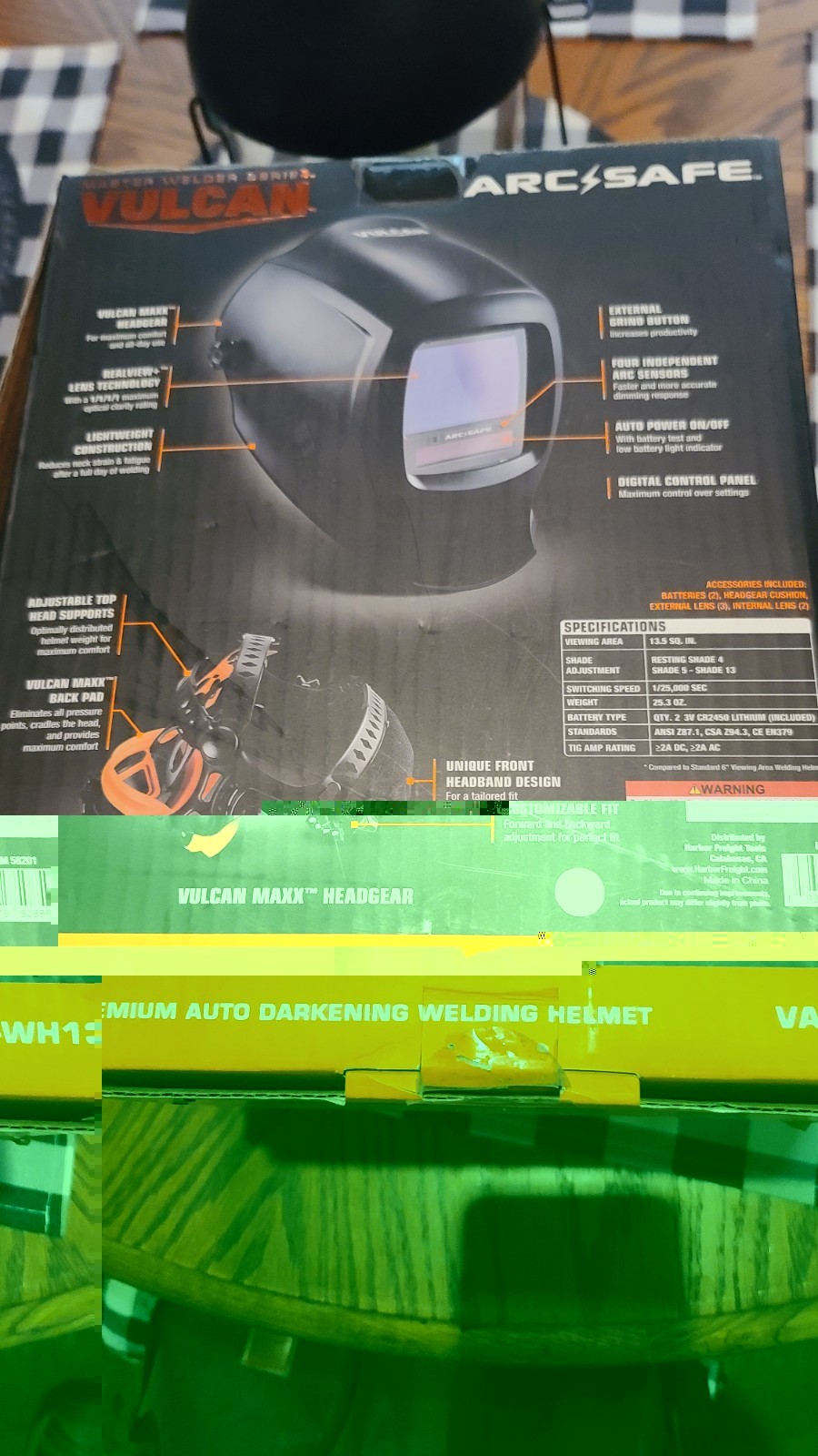 NEW Vulcan 13.5 SQ IN Arcsafe Auto Darkening Welding Helmet Realview Lens 58201