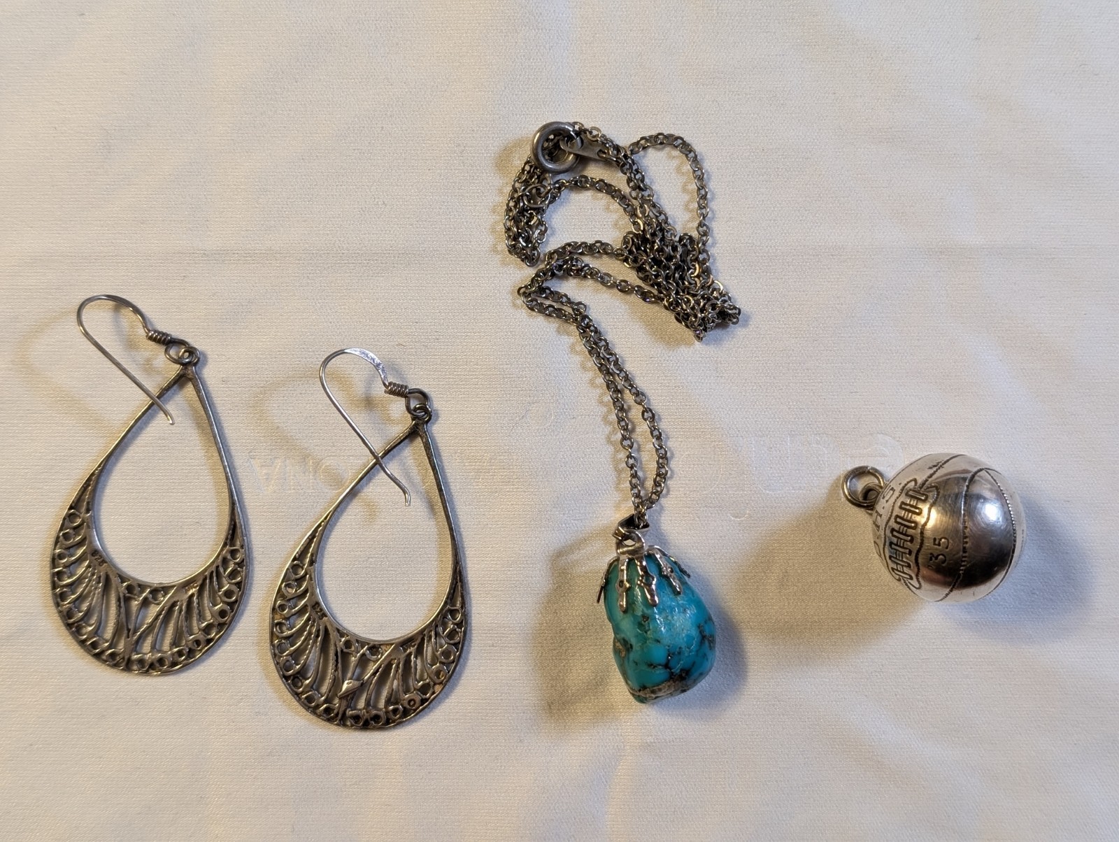 Jewelry Lot VTG: Sterling Silver Earrings, Sterling pendant, Turquoise Necklace