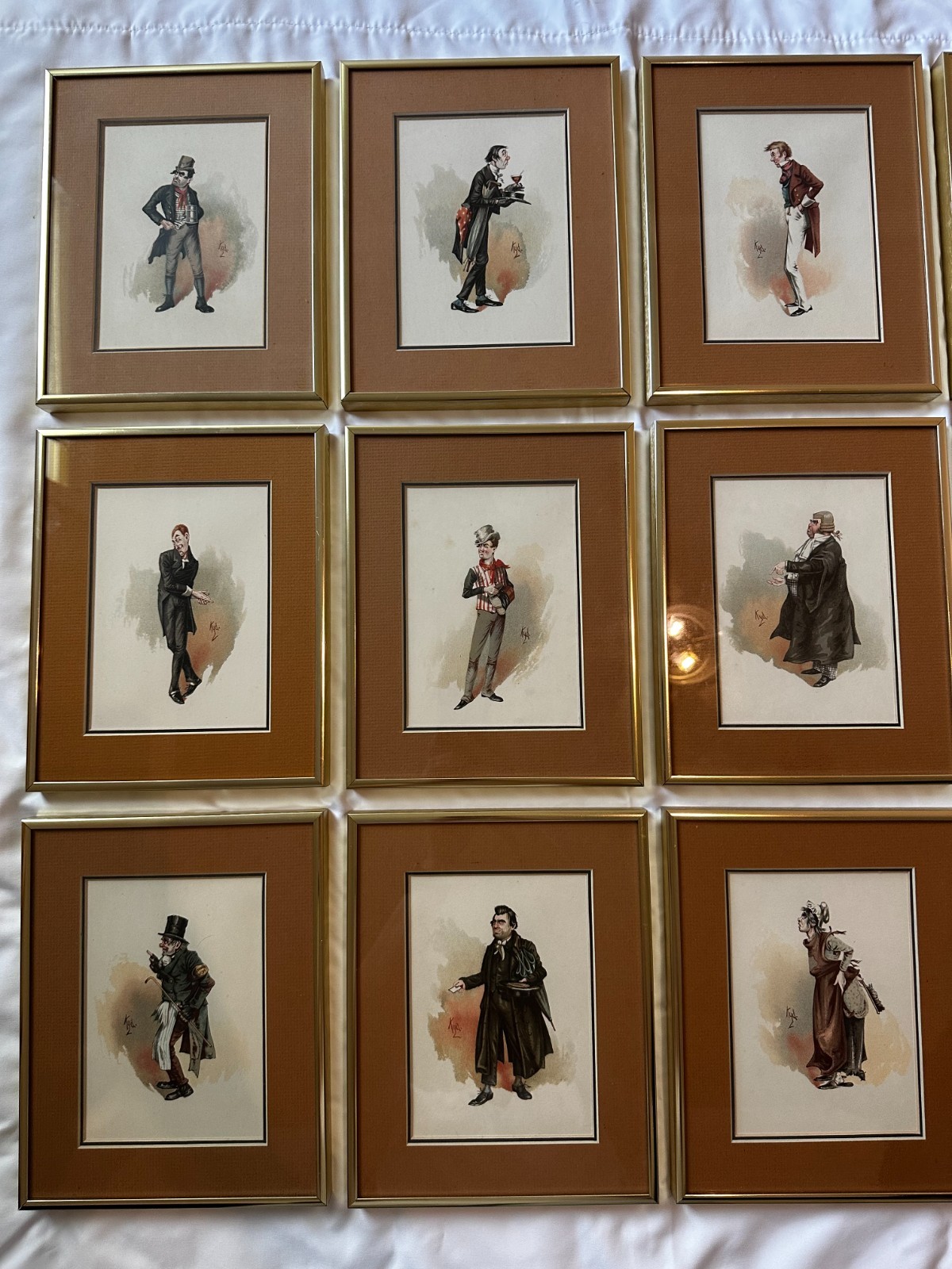 13 Vintage Framed Charles Dickens Character Prints KYD Joseph Clayton Clarke