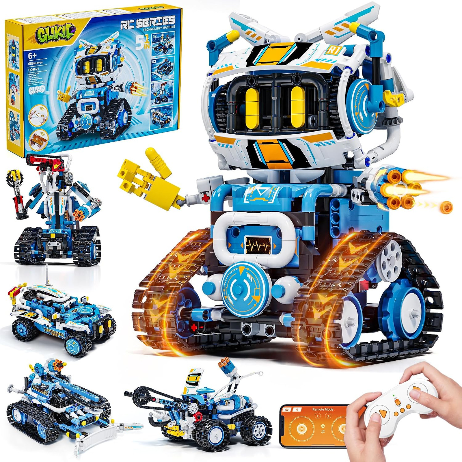 5-in-1 STEM Robotics Kit, APP & Remote Control Robot Building Kit