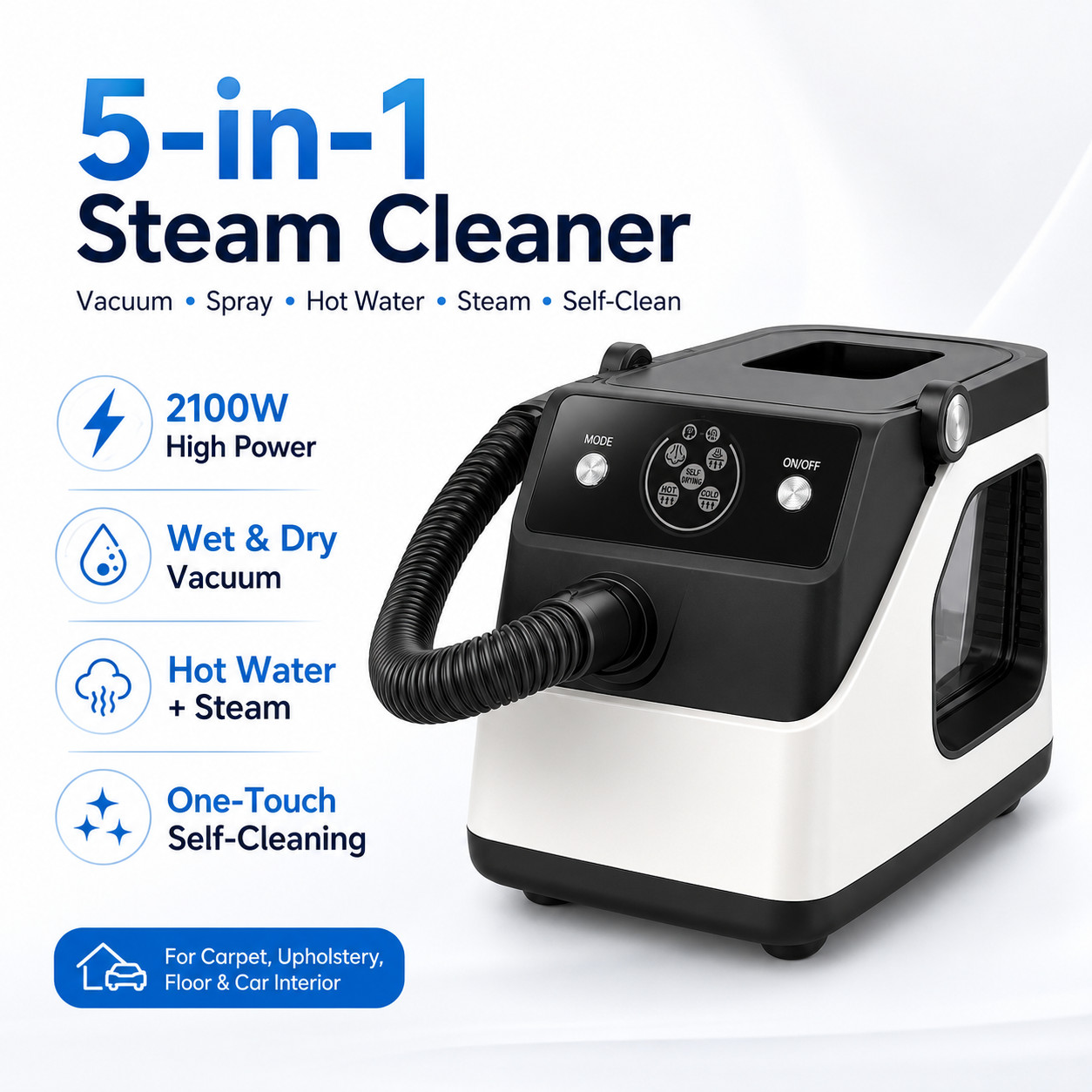 6 Gal 5-in-1 Steam Carpet Upholstery Cleaner Hot Water Extractor Wet Dry Vacuum