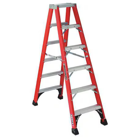 Louisville Fm1406hd 6 Ft Fiberglass Twin Stepladder, 375 Lb Capacity