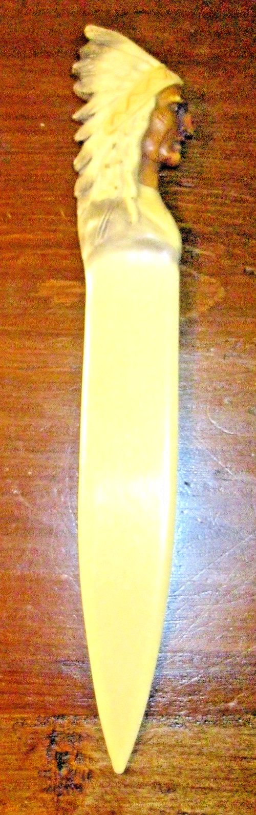 Antique Celluloid Letter Opener Seated Native American Pencil Headdress 7 1/8 Antique Celluloid Letter Opener Seated Native American Pencil Headdress 7 1/8