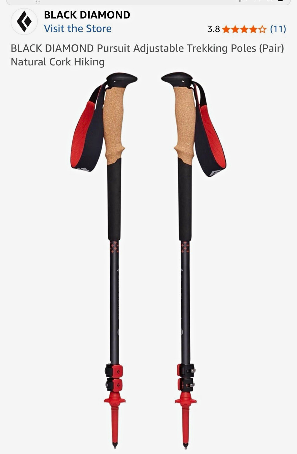 Black Diamond Pursuit Series Trekking Poles Pair Adjustable Cork Grip Shock-Abs