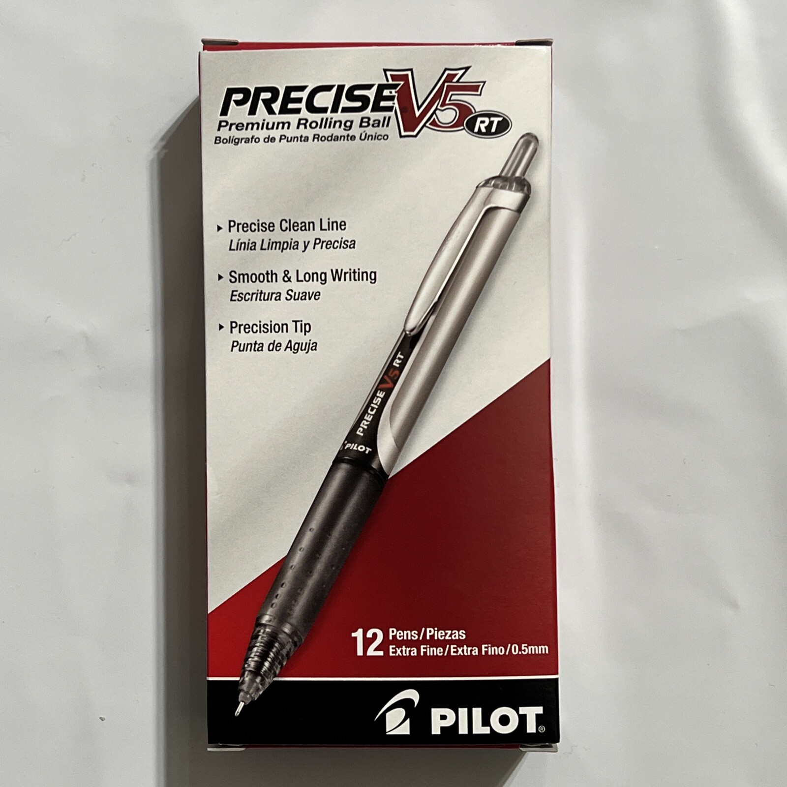 26062 Pilot Precise V5 RT Rollingball Pen, Ex Fine 0.5mm, Black, Pack of 12