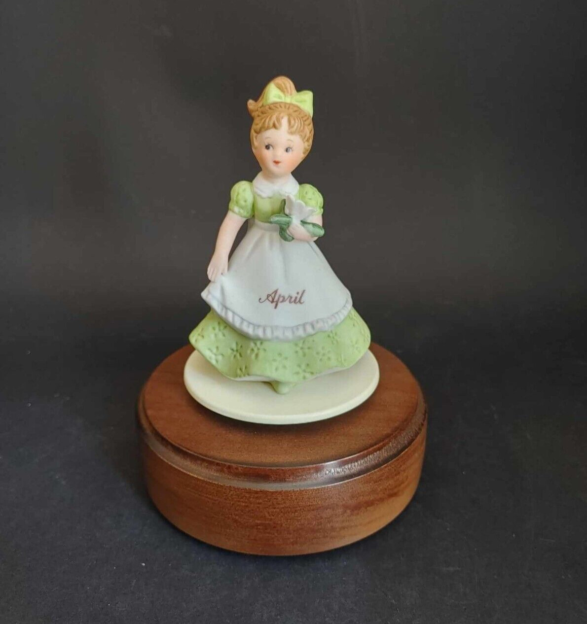 Vintage Lefton April Birthday Figurine Movement Music Box Figurine # 02043 Vintage Lefton April Birthday Figurine Movement Music Box Figurine # 02043