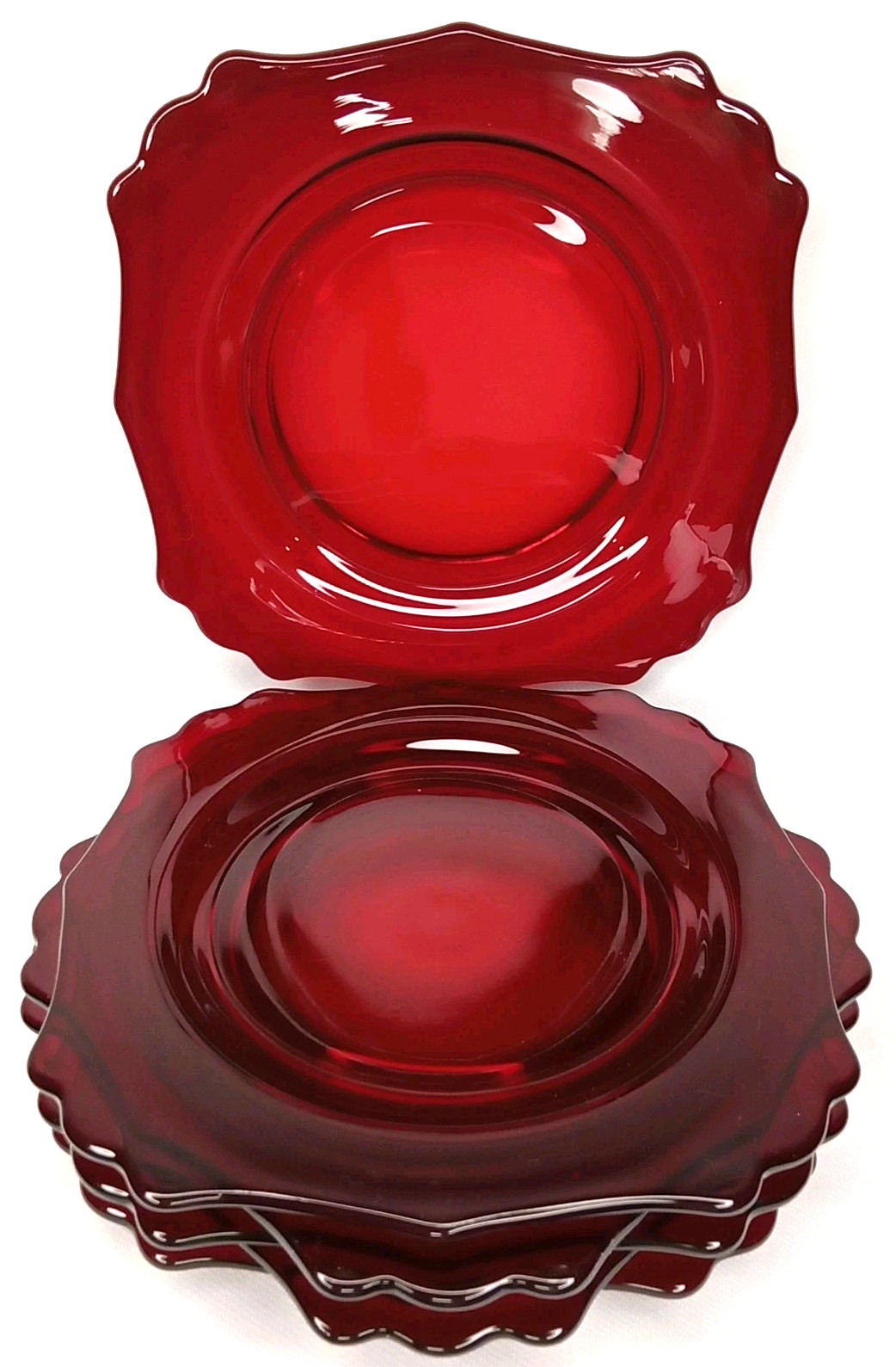 Antique 1930s New Martinsville Glass Fancy Square Ruby Salad Plate Set Of 6