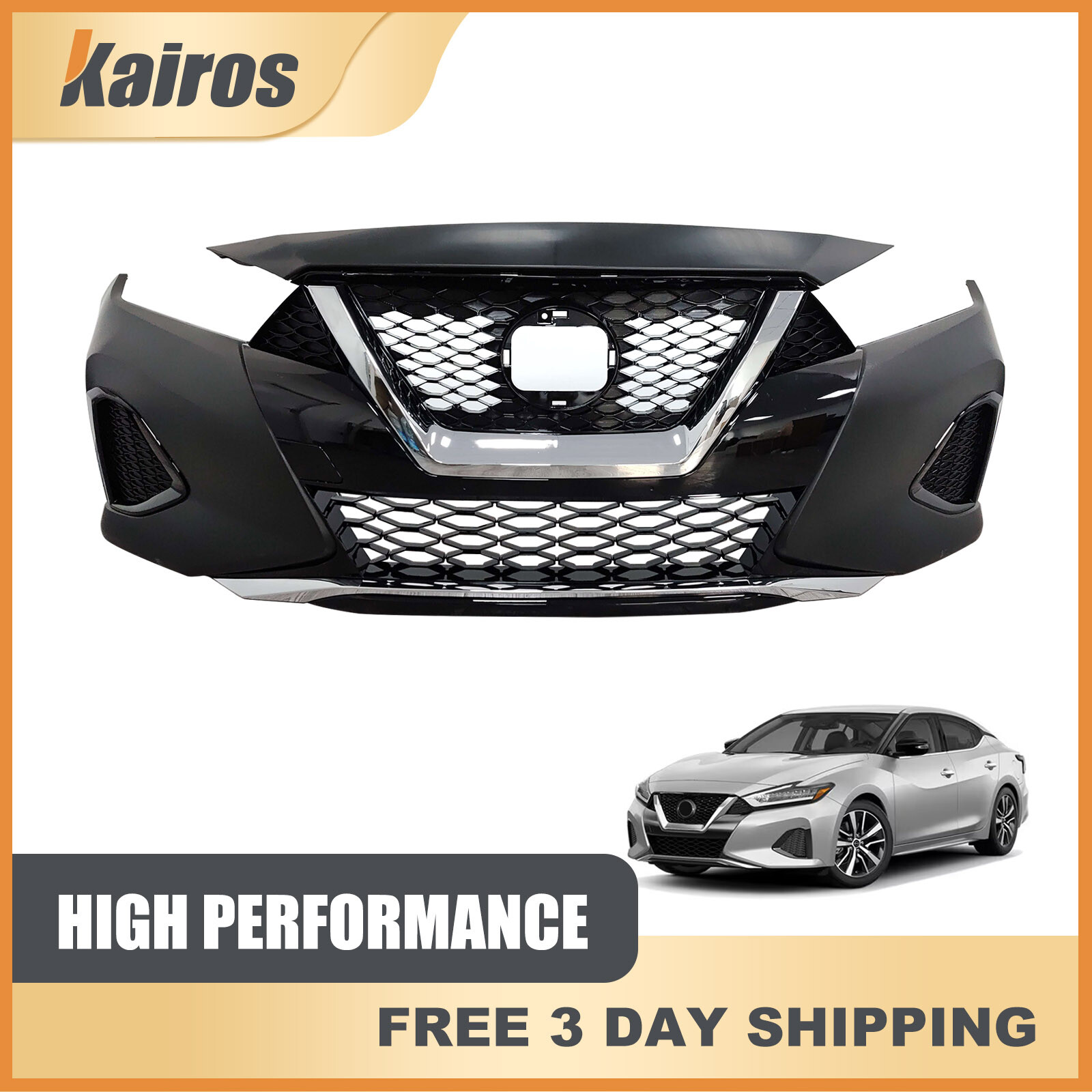 For 19-23 Nissan Maxima Complete Front Bumper Kit W/O Fog Light Sensor Hole