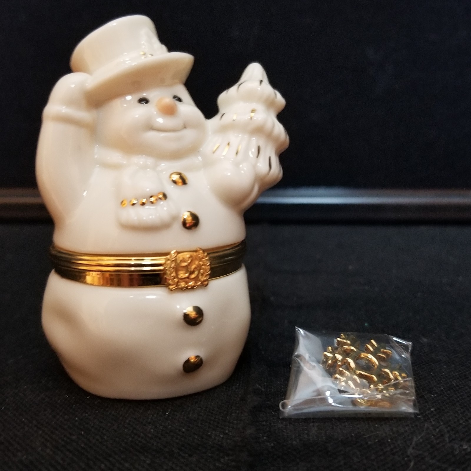Vtg 1999 Lenox Treasures Snowmans Surprise First Issue Trinket Box + Charm