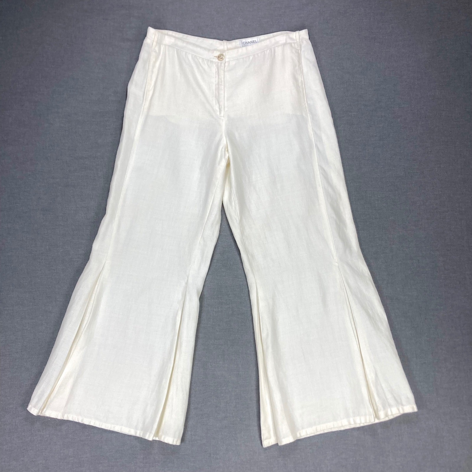 Chanel Vintage 09C Wide Leg Trouser Pants Womens 16 Cream Old  Money Resortwear