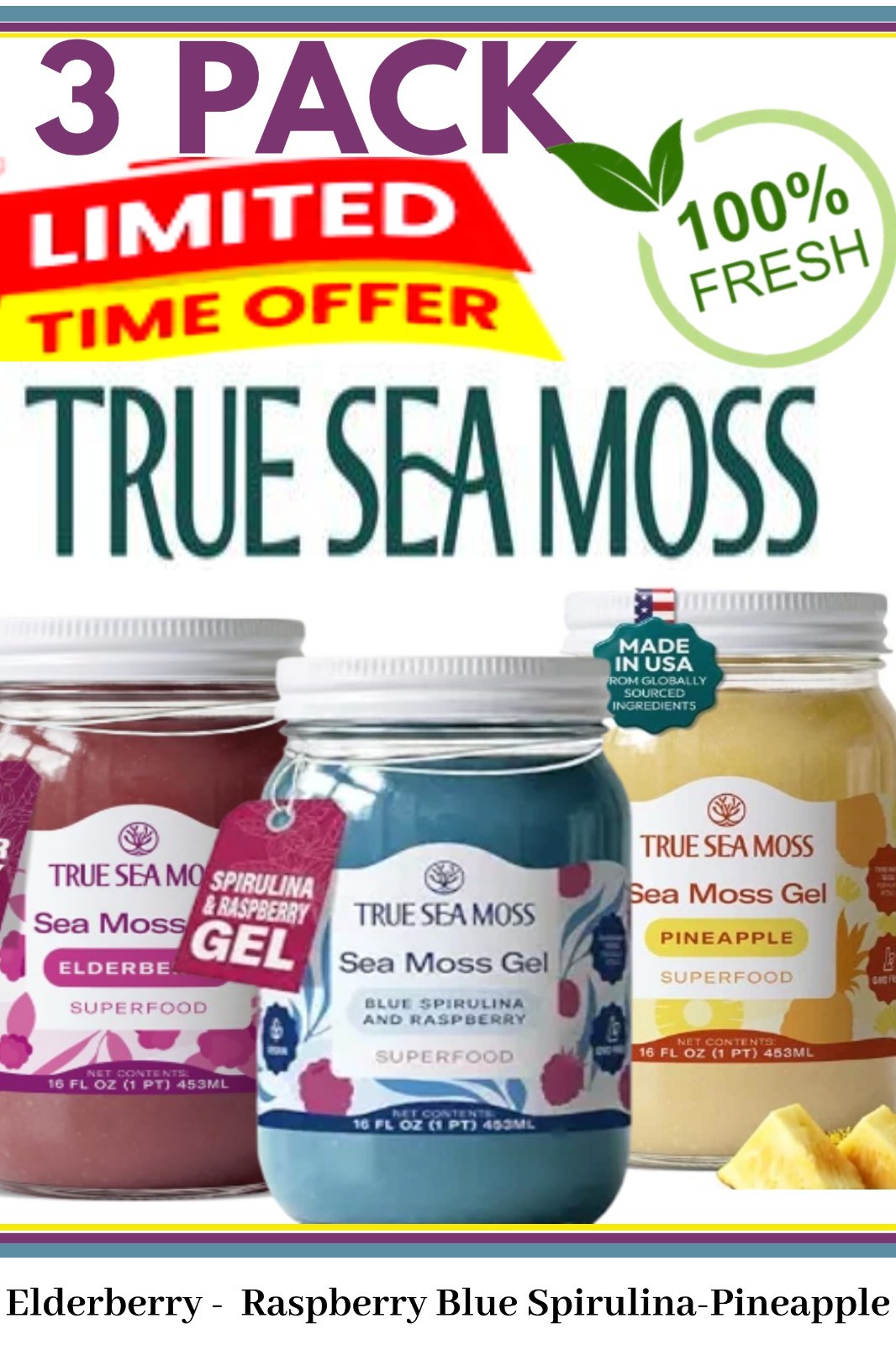 Combo  Pack- True SeaMoss Gel Superfood 3 Jars - 16 0z Each