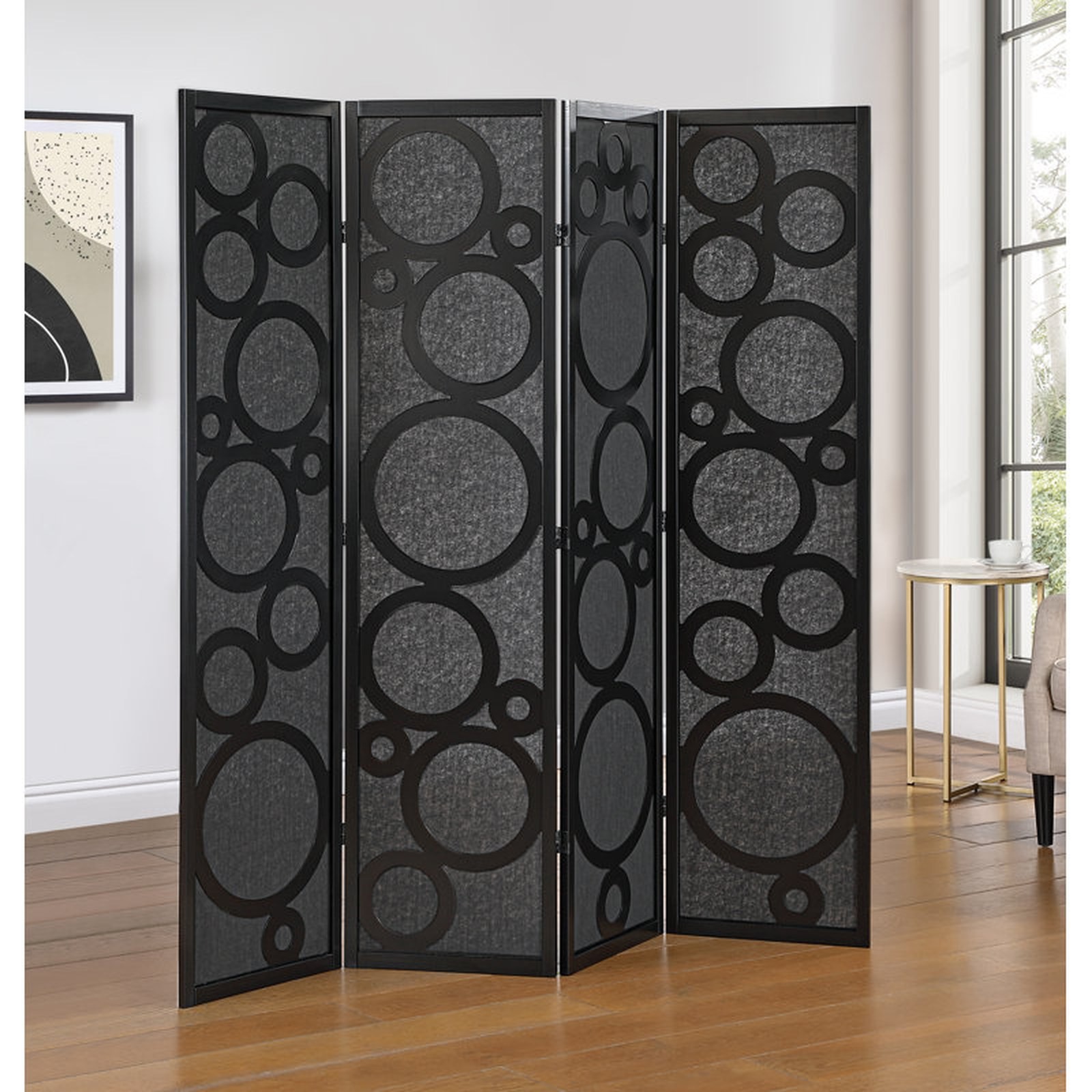 Ivy Bronx Tavari 4-Panel Room Divider - Black Folding Screen