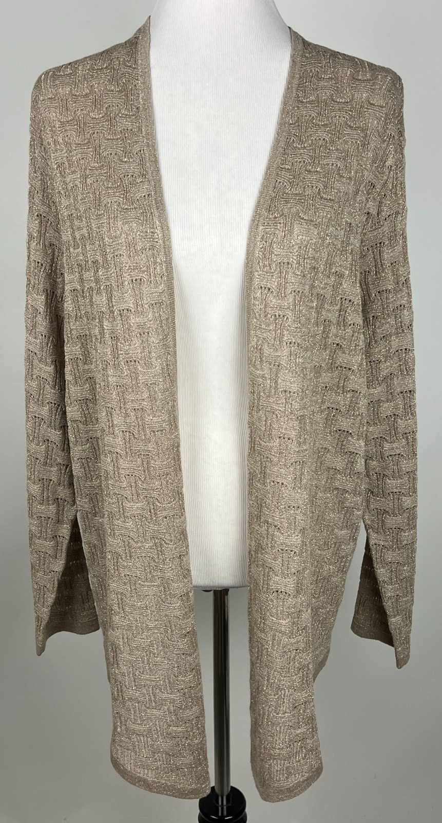 *NWT* CHICO\'S Travelers Open Weave \'Harlow Shimmer Cardigan\' - 3 (16) Gold
