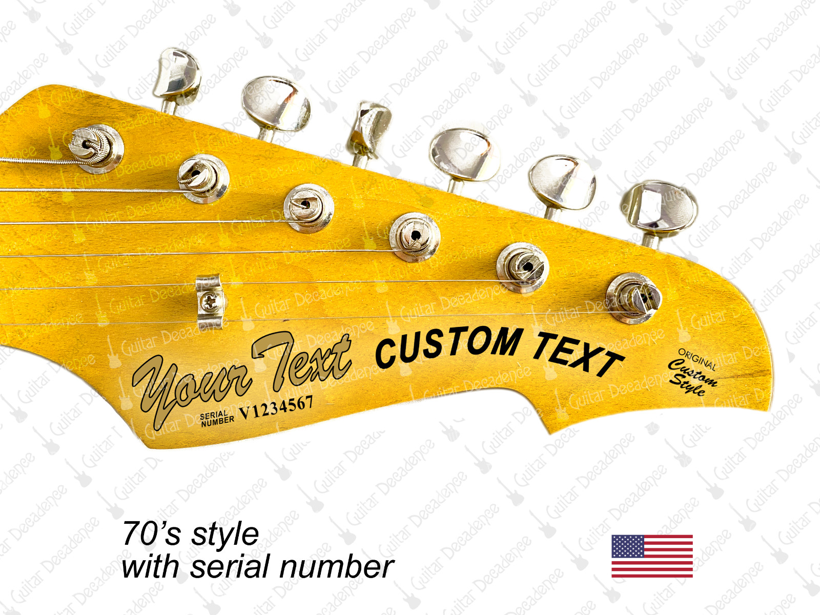 Custom 70\'s Style Guitar Headstock Waterslide Decal for Electric Guitars