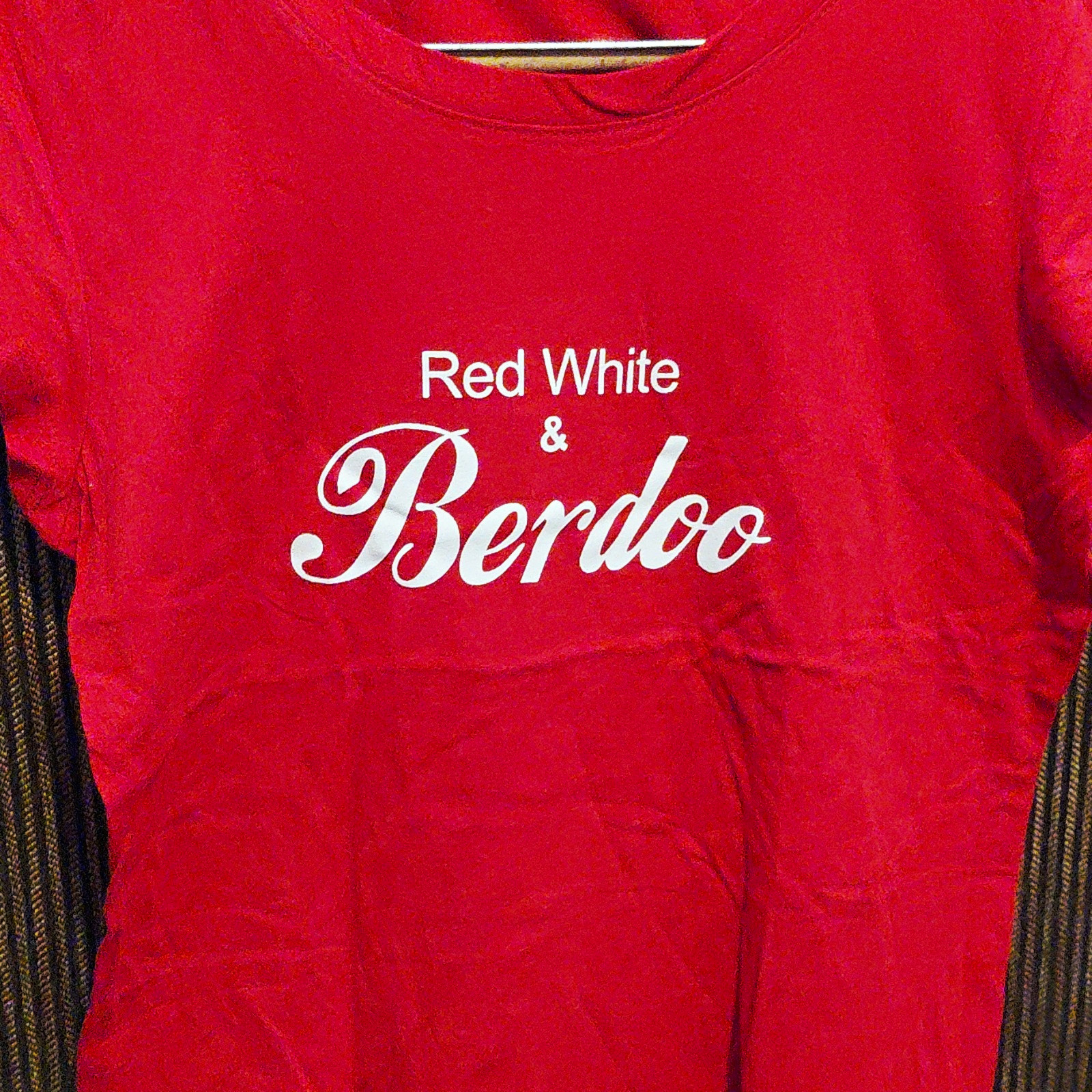 Red & White Berdoo Ladies Tee 2XL Cotton Crew Neck Short Sleeve