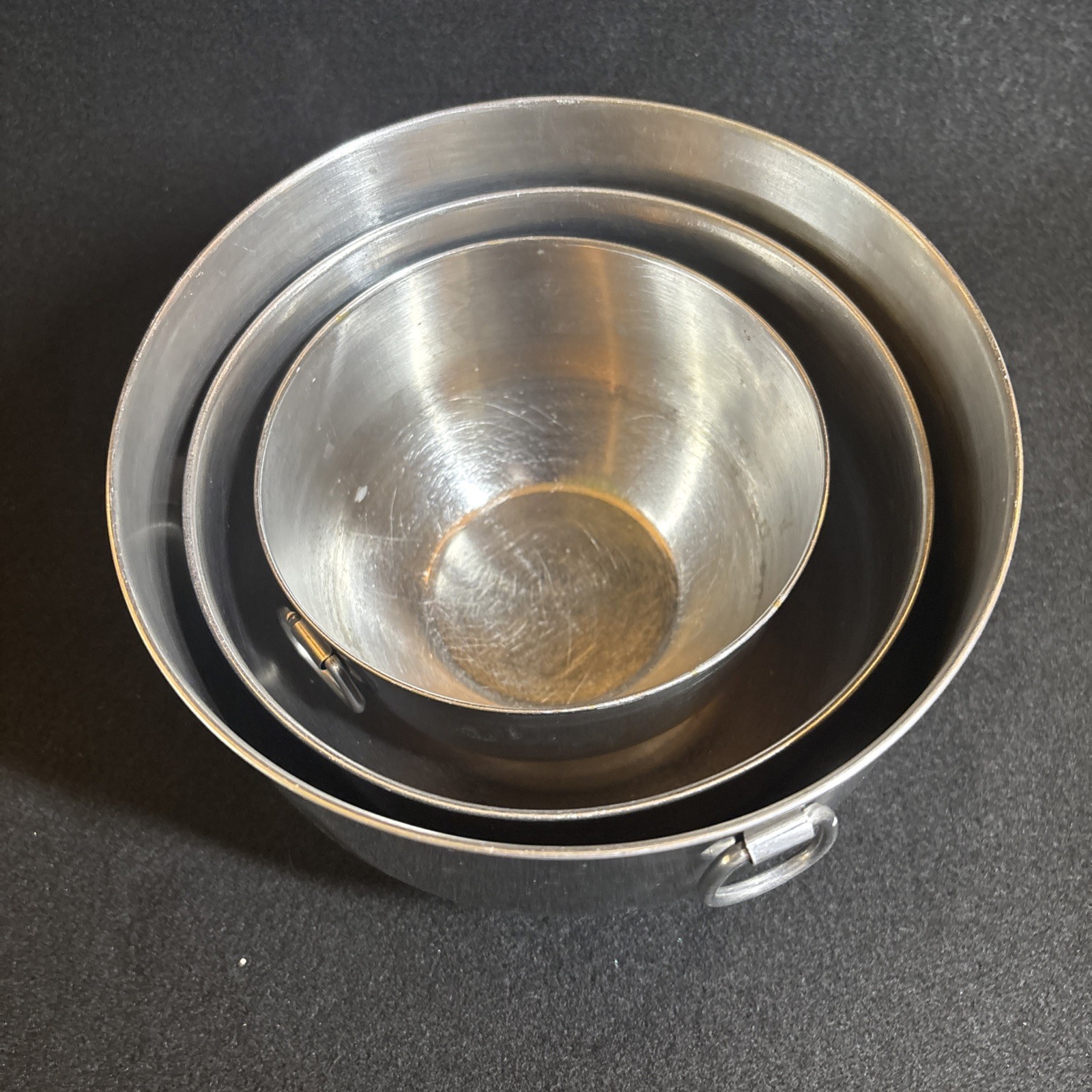Set of 3 Farberware Nesting Mixing Bowls #734 Stainless Steel Double Thumb Rings