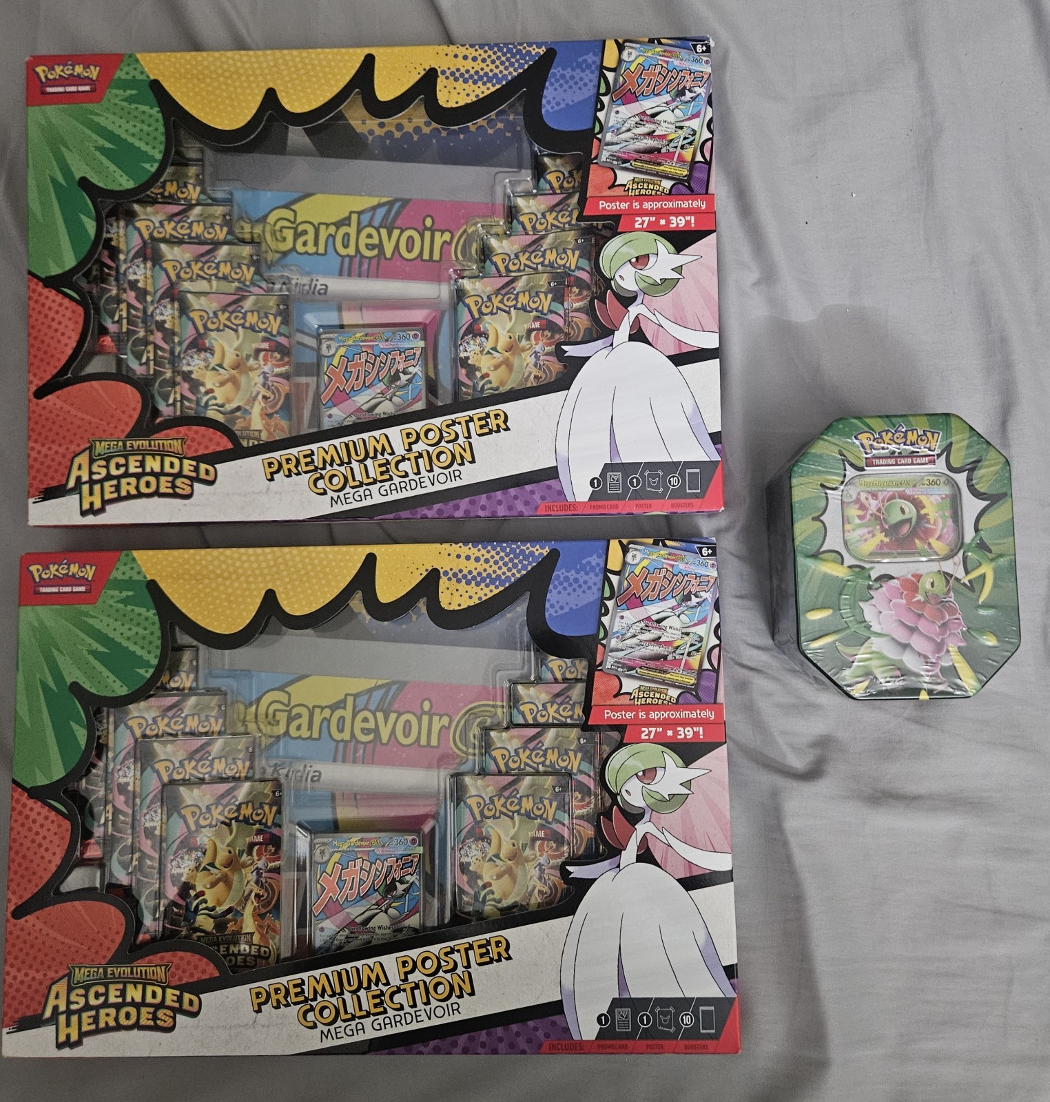 2X Pokémon Ascended Heroes Poster Collection Gardevoir & 1X Meganium Tin-see pic