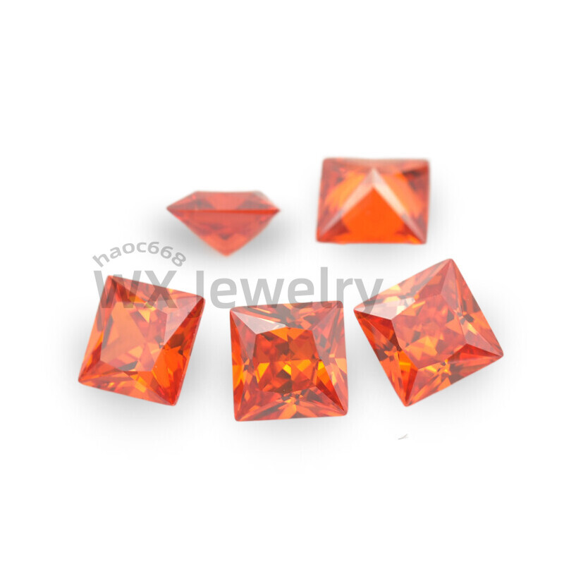 50pcs 2x2-12x12mm Square Cut Orange Loose cubic Zirconia CZ Stone Synthetic Gems