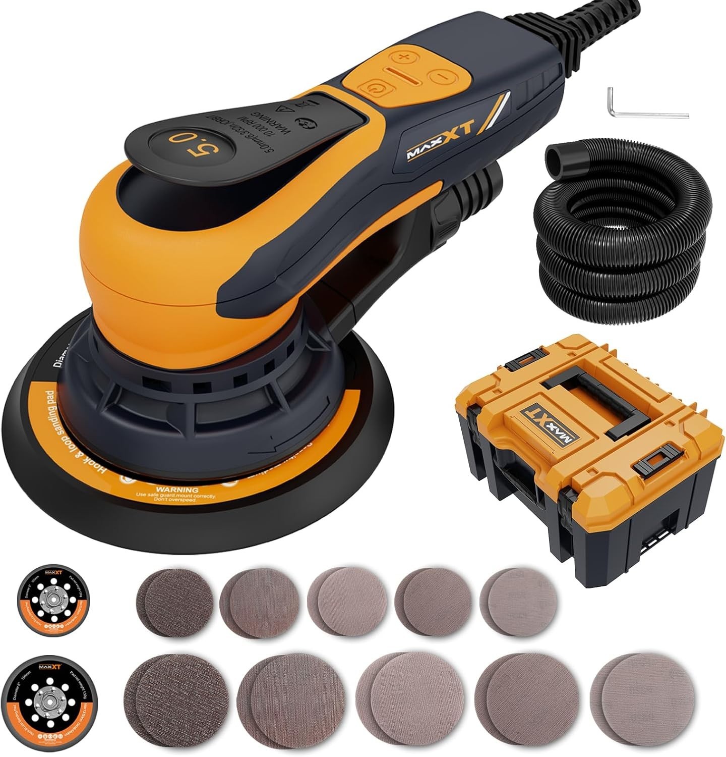 MAXXT Random Orbital Sander,brushless motor,5/6 inch pads,with tool case(orange) MAXXT Random Orbital Sander,brushless motor,5/6 inch pads,with tool case(orange)