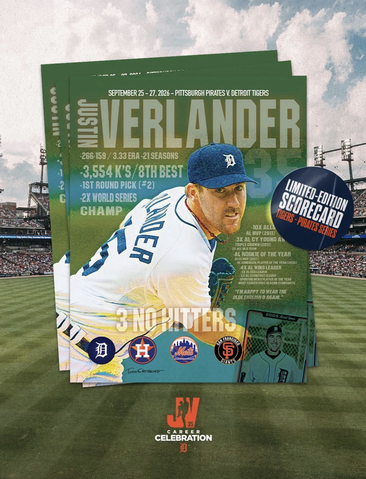 2026 Detroit Tigers Justin Verlander Limited Edition Scorecard