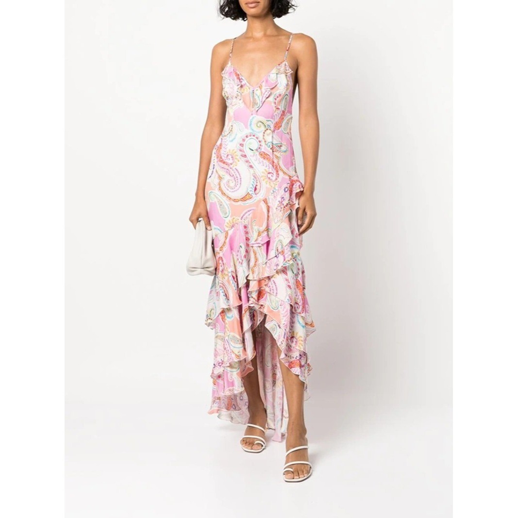 Milly Womens Edra Summer Paisley Dress Pink Multi Ruffle High Low 2