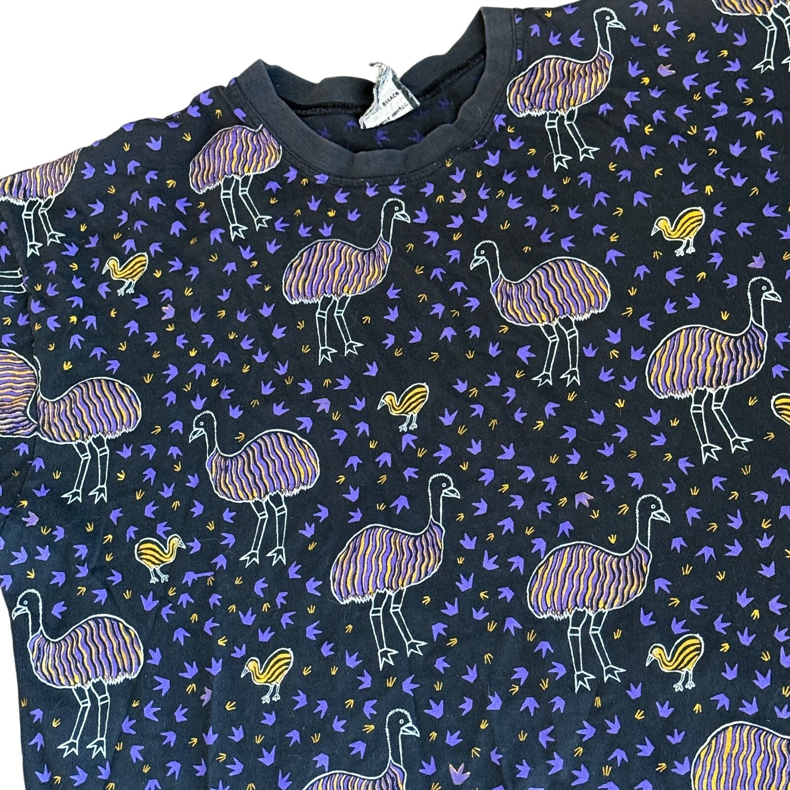 Rare 90s Stringybark Emu Bird Print Graphic Tee Made in Australia Sz L