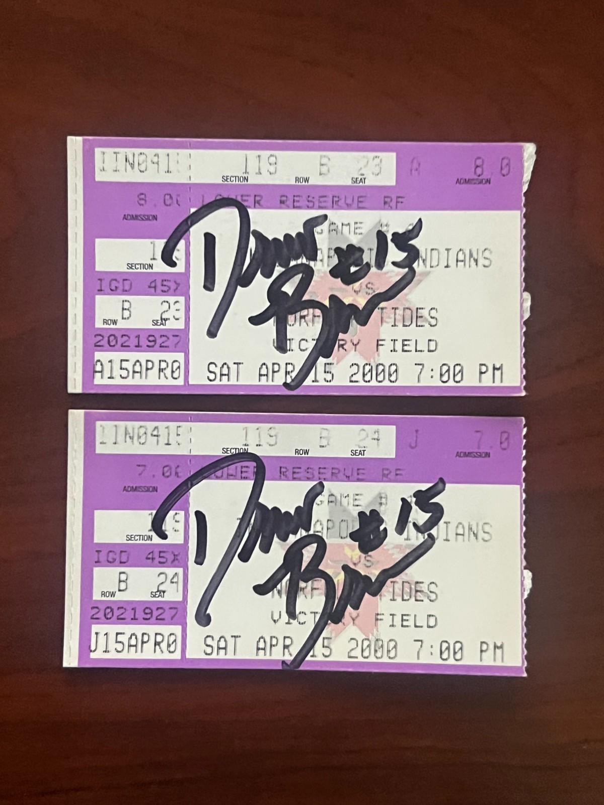 (2) Drew Brees autographs from April 15, 2000 Purdue Day @ Indy Indians bb. (2) Drew Brees autographs from April 15, 2000 Purdue Day @ Indy Indians bb.