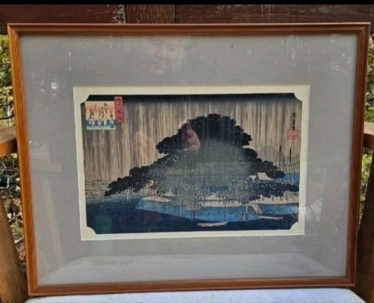 UTAGAWA HIROSHIGE (Ando) Night Rain At Karasaki, Authenticated UTAGAWA HIROSHIGE (Ando) Night Rain At Karasaki, Authenticated