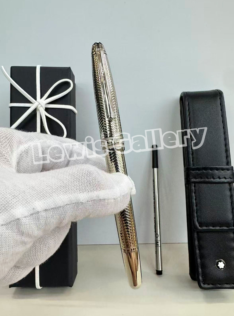 MONTBLANC Meisterstuck Silver Barley Rollerball Pen w/ Case & Refill - Bid 