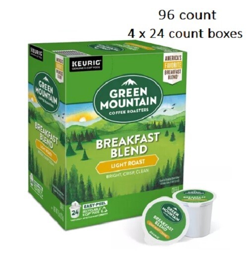 Green Mountain Breakfast Blend Coffee, Light Roast, 96 count. 