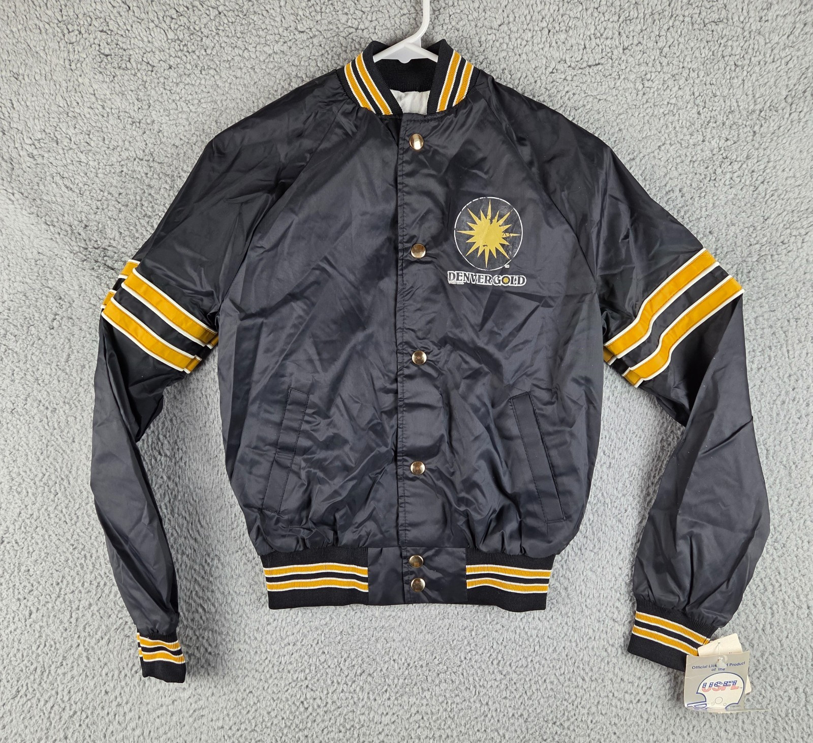 Vintage USFL DENVER GOLD Jacket Youth L/XL Black Bomber Football 1982