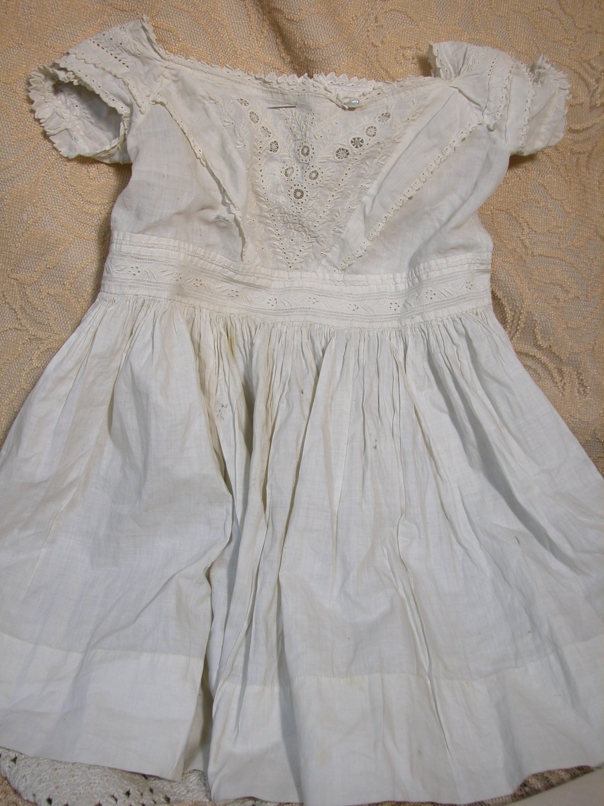 Beautiful Antique White Cotton Doll Dress for German or French Doll  18
