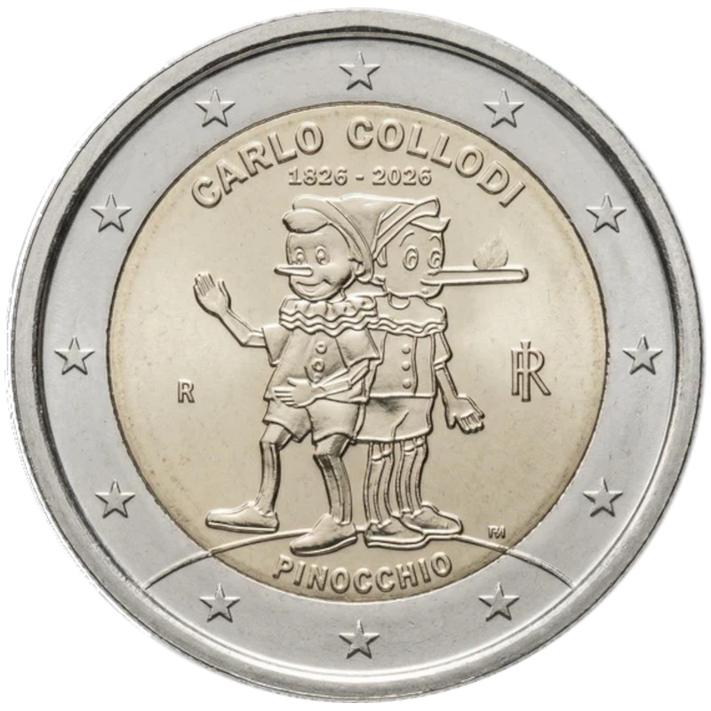 2026 Italy € 2 Euro Uncirculated UNC Coin - Carlo Collodi 200 Years: PINOCCHIO