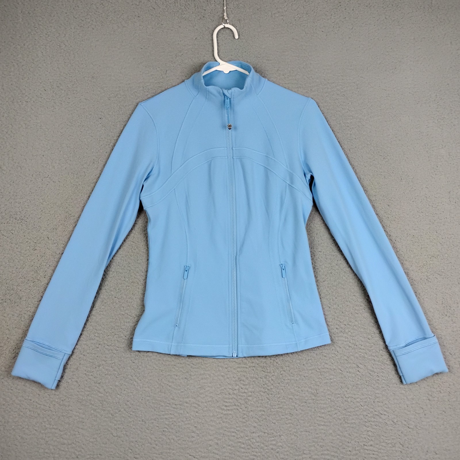 Lululemon Full Zip Jacket Women Size 8 Light Blue The Land Logo Zip Pockets