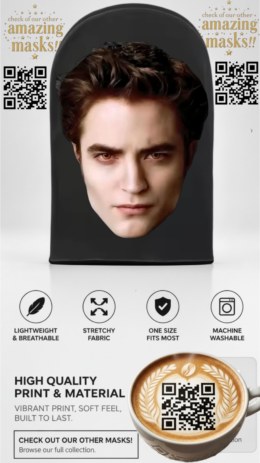 1x🩸Edward Cullen Face Neck Mask Twilight Saga Robert Pattinson Costume Cosplay 1x🩸Edward Cullen Face Neck Mask Twilight Saga Robert Pattinson Costume Cosplay