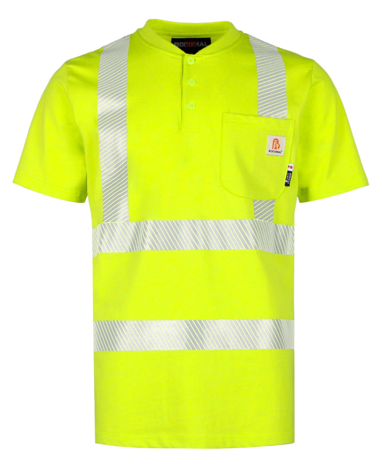BOCOMAL Men\'s FR Hi-Vis Short Sleeve Flame Resistant Safety Henley Shirt BOCOMAL Men\'s FR Hi-Vis Short Sleeve Flame Resistant Safety Henley Shirt