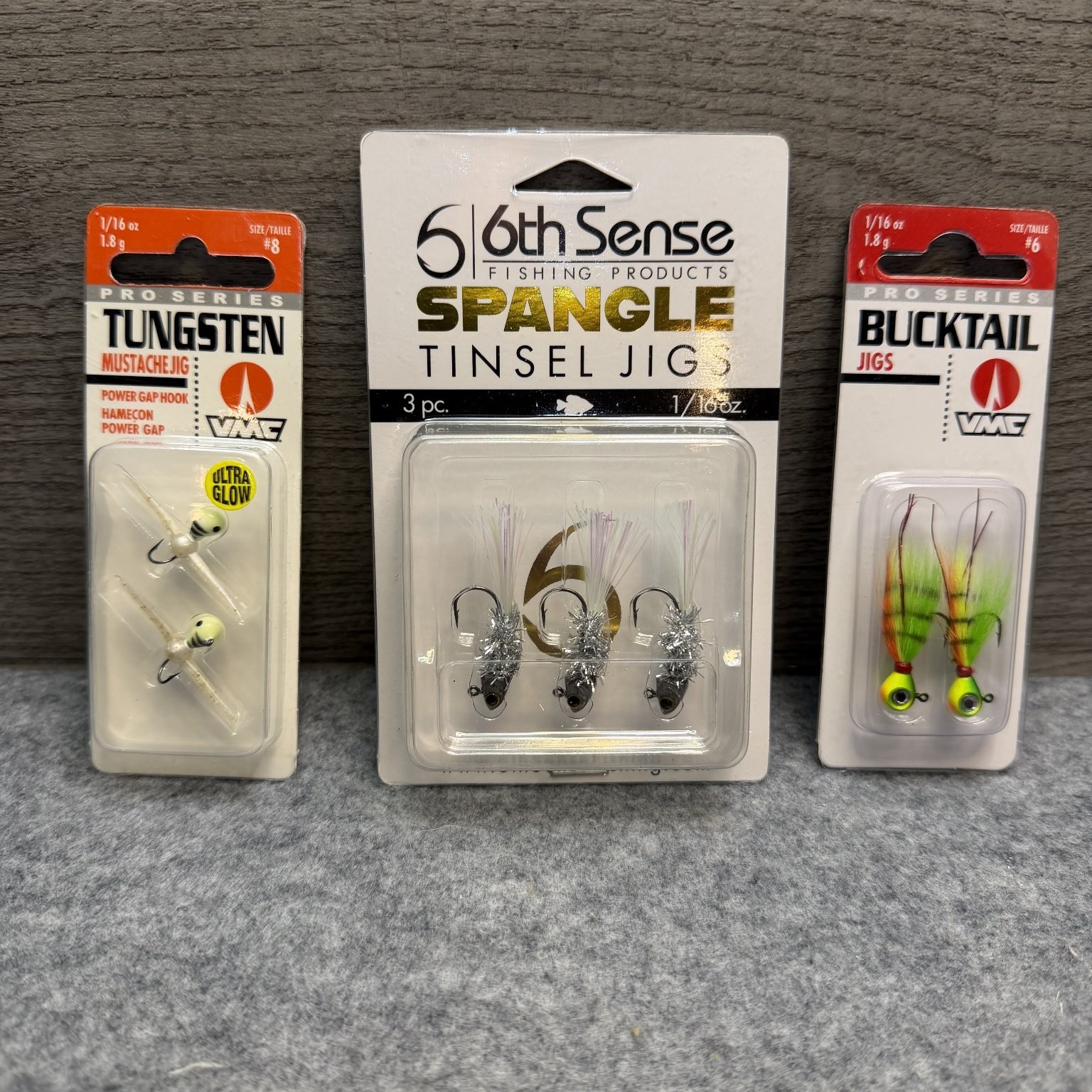 VMC 6th Sense Fishing Jigs Lot of 3 Bucktail Tinsel Tungsten 1/16oz