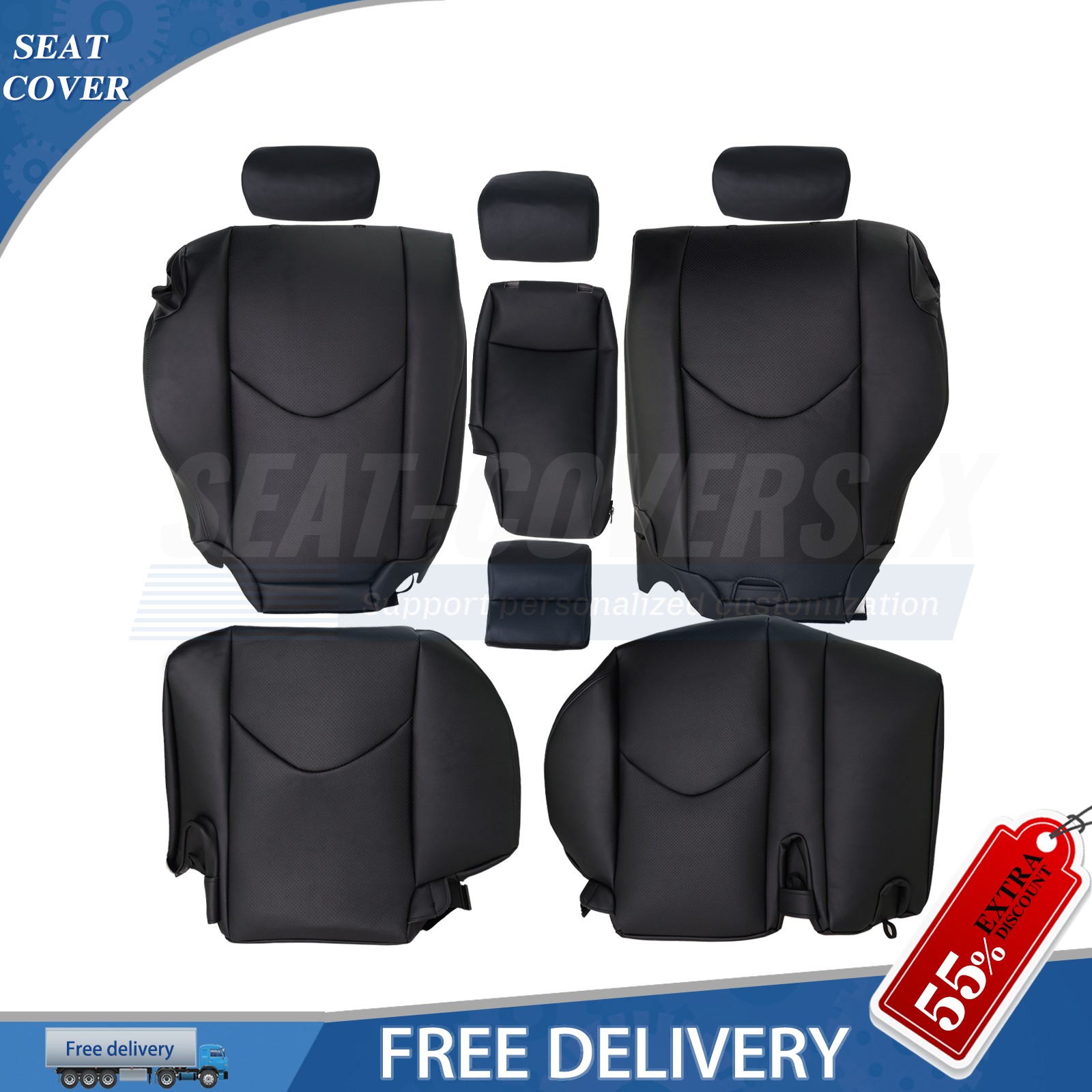 Fits 2006-2012 Toyota RAV4 Rear Row Bottom Top Leather Seat Cover Black