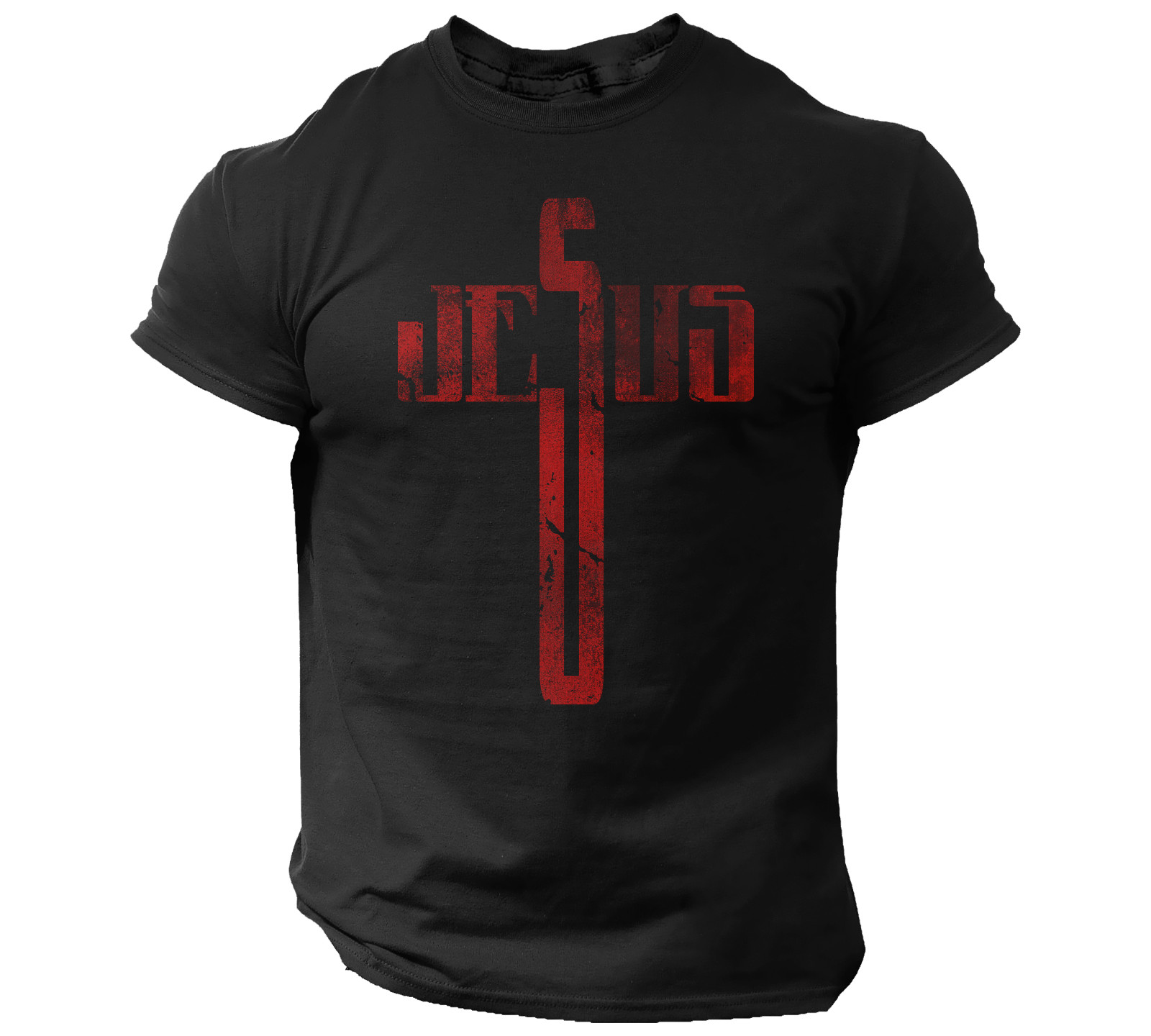 Jesus Cross T-Shirt Christian Men Vintage Style Religious Tee