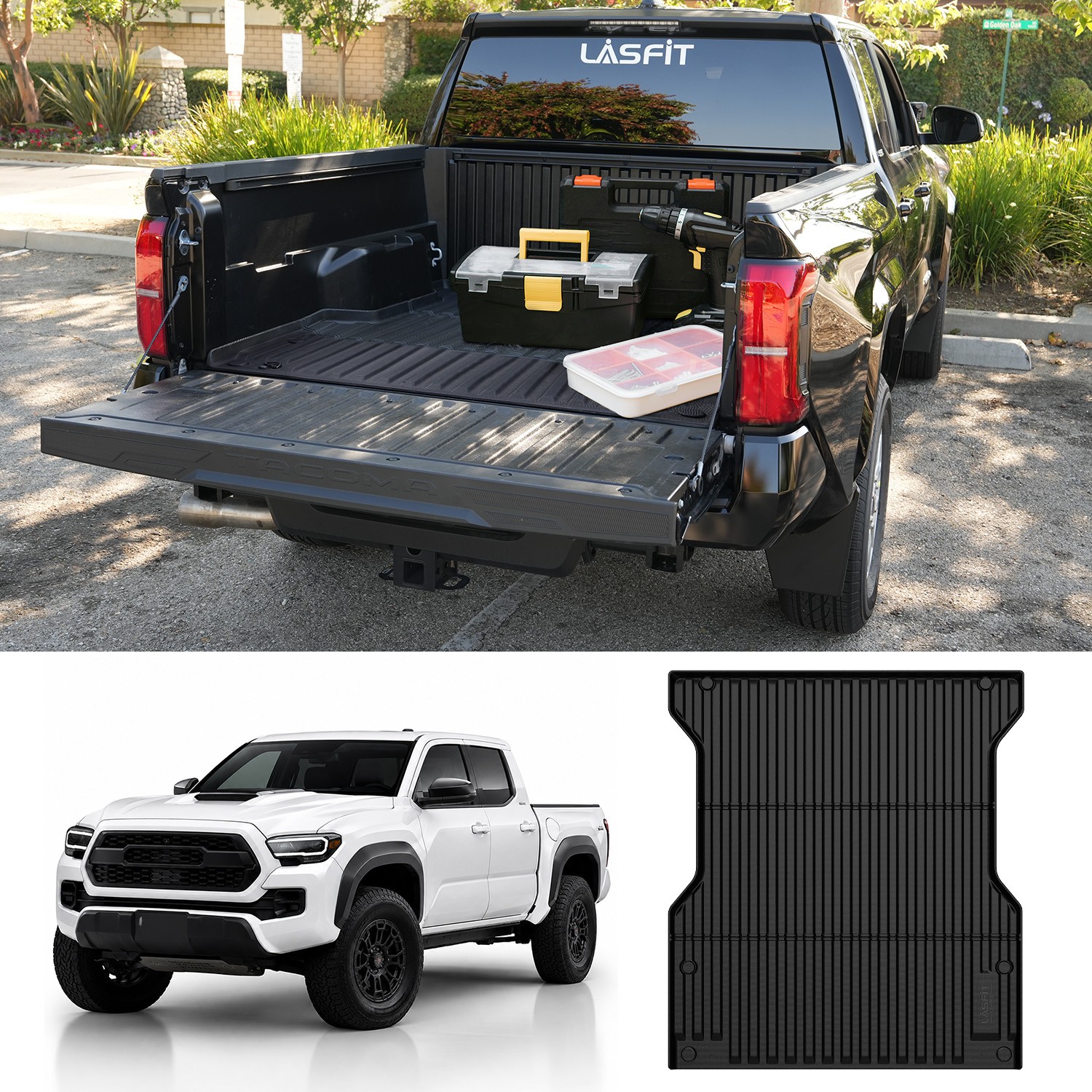 LASFIT TPE Rubber Bed Mat for 2024-2026 Toyota Tacoma | 5' Bed Truck Cargo Liner