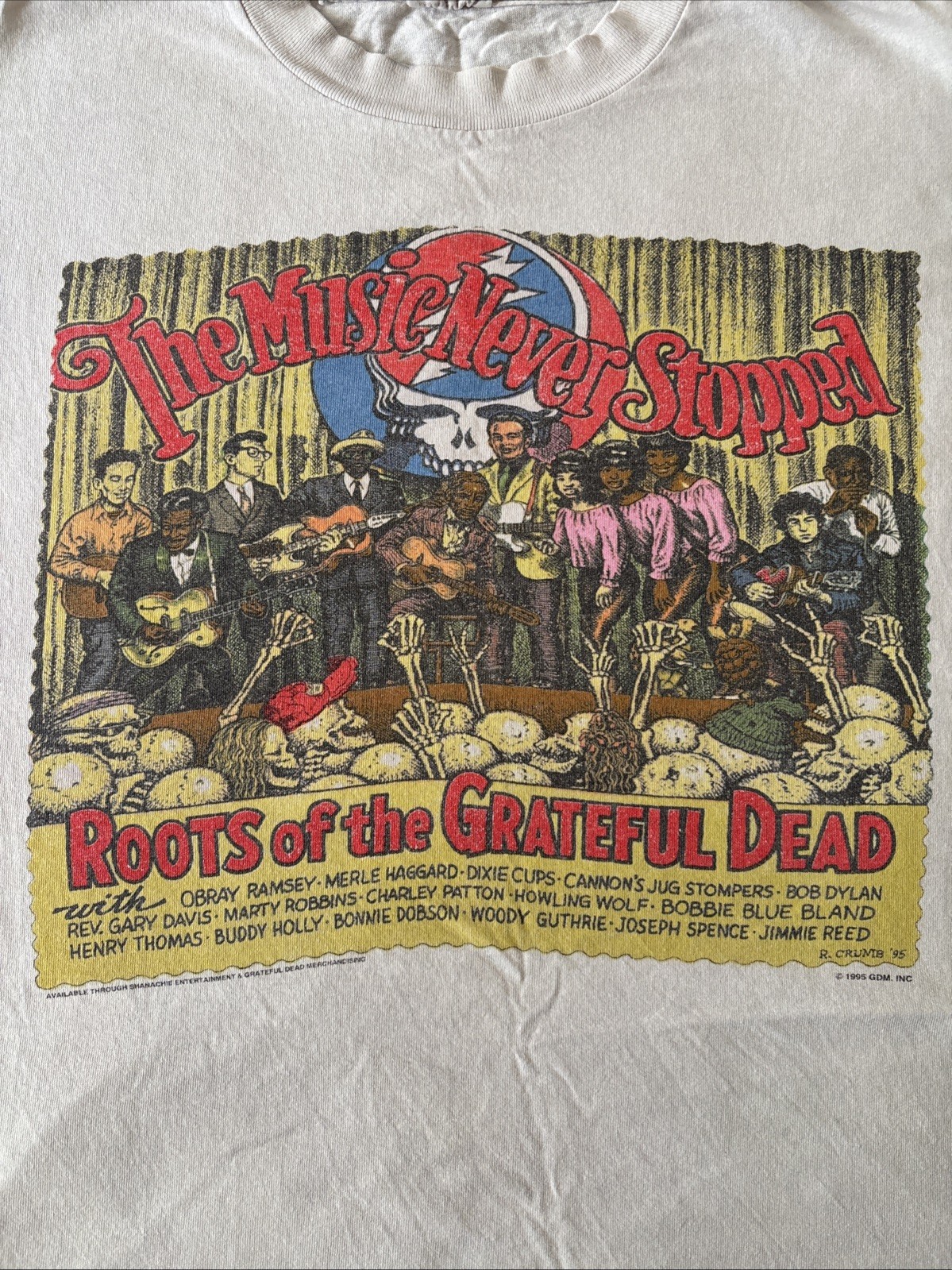 1995 Original Vintage Roots of the Grateful Dead Music Never Stopped T-Shirt L 1995 Original Vintage Roots of the Grateful Dead Music Never Stopped T-Shirt L