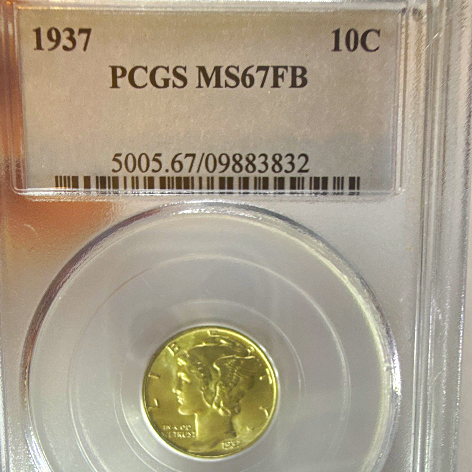 1937-P Mercury Dime 10C Business Strike PCGS MS67FB Full Bands 90% Silver KM#140