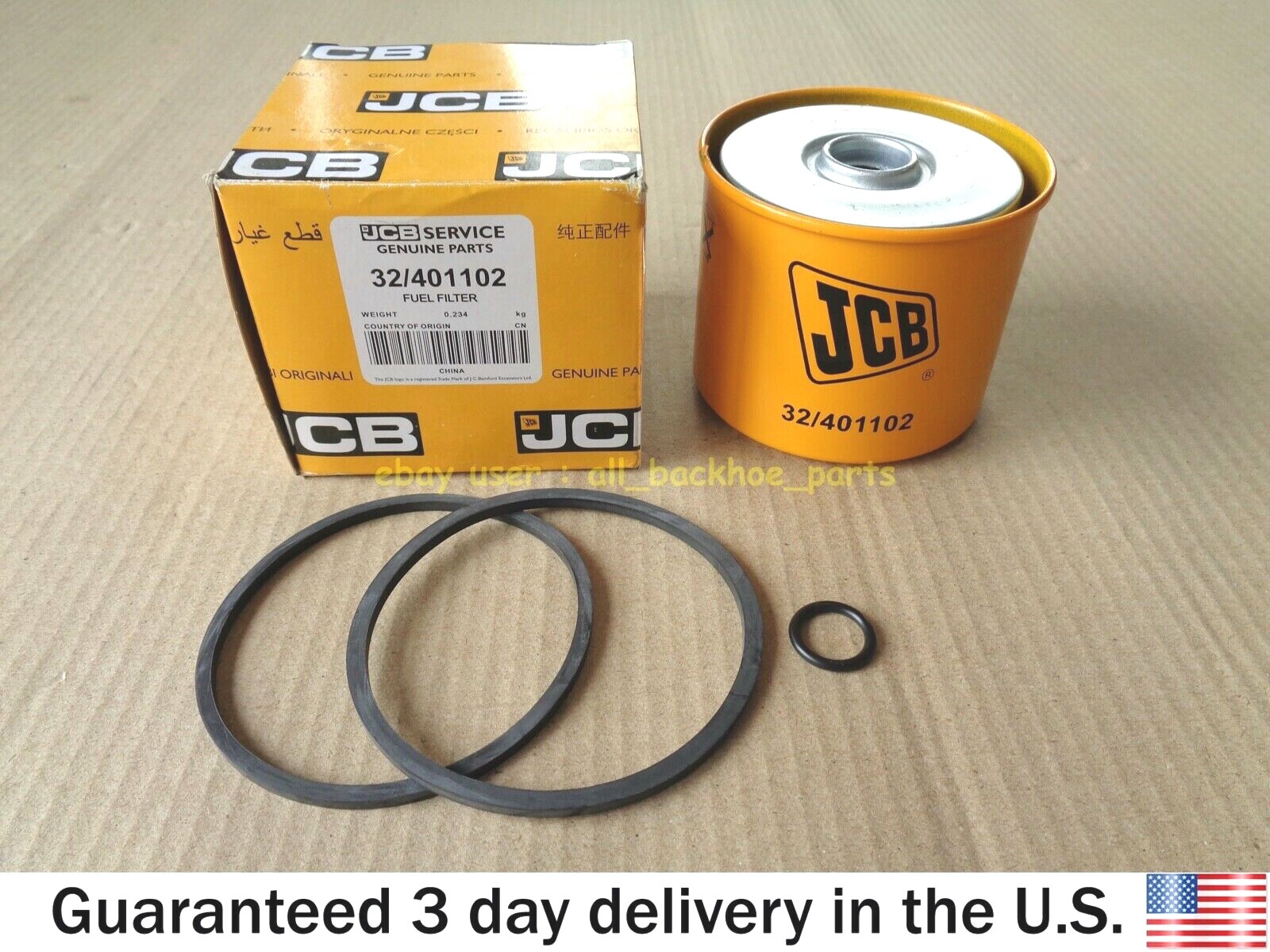 JCB BACKHOE - GENUINE JCB FUEL FILTER ELEMENT W. O RINGS (32/400701 32/401102)