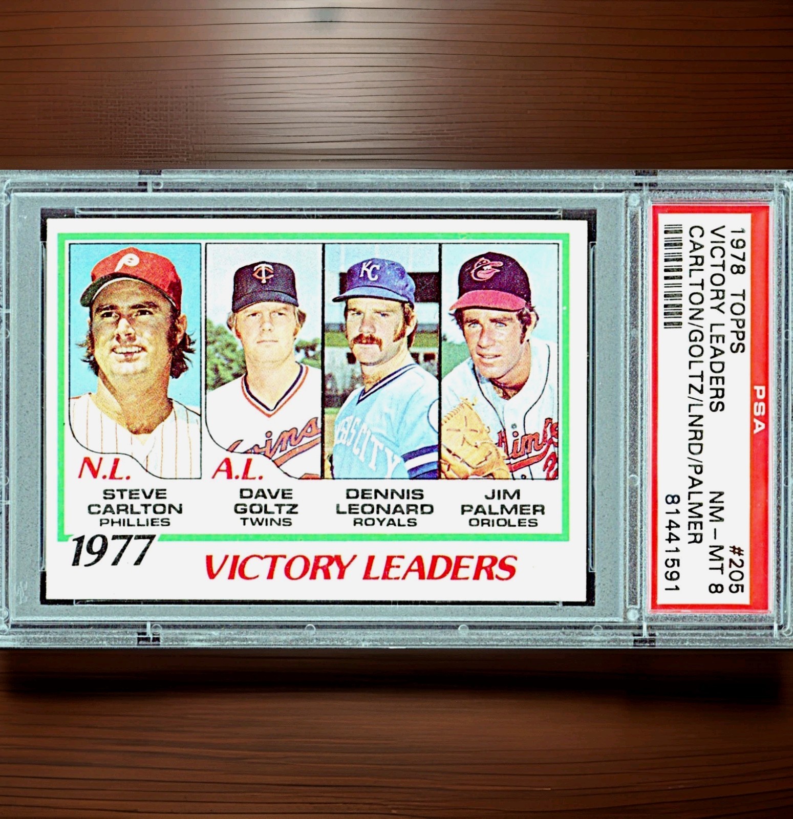 1978 Topps - Steve Carlton, Jim Palmer, Dennis Leonard Victory Leader #205 PSA 8