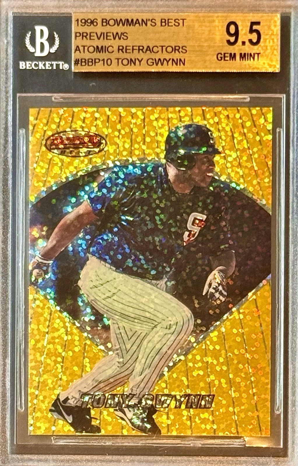 POP 4 BGS 9.5 Tony Gwynn 1996 Bowman\'s Best Atomic Refractor Gold Holo Preview POP 4 BGS 9.5 Tony Gwynn 1996 Bowman\'s Best Atomic Refractor Gold Holo Preview