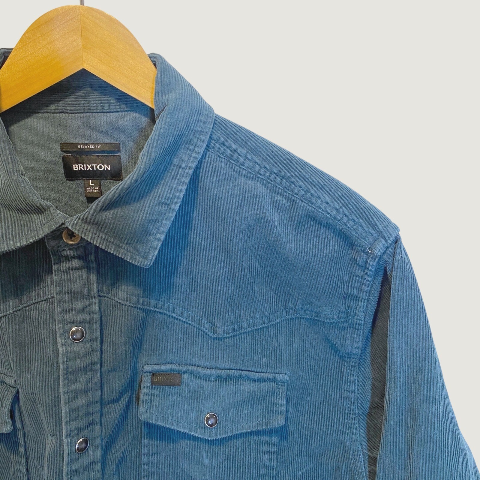 Brixton Corduroy Shirt Mens L Teal Blue Excellent Western Relaxed Fit Bowery