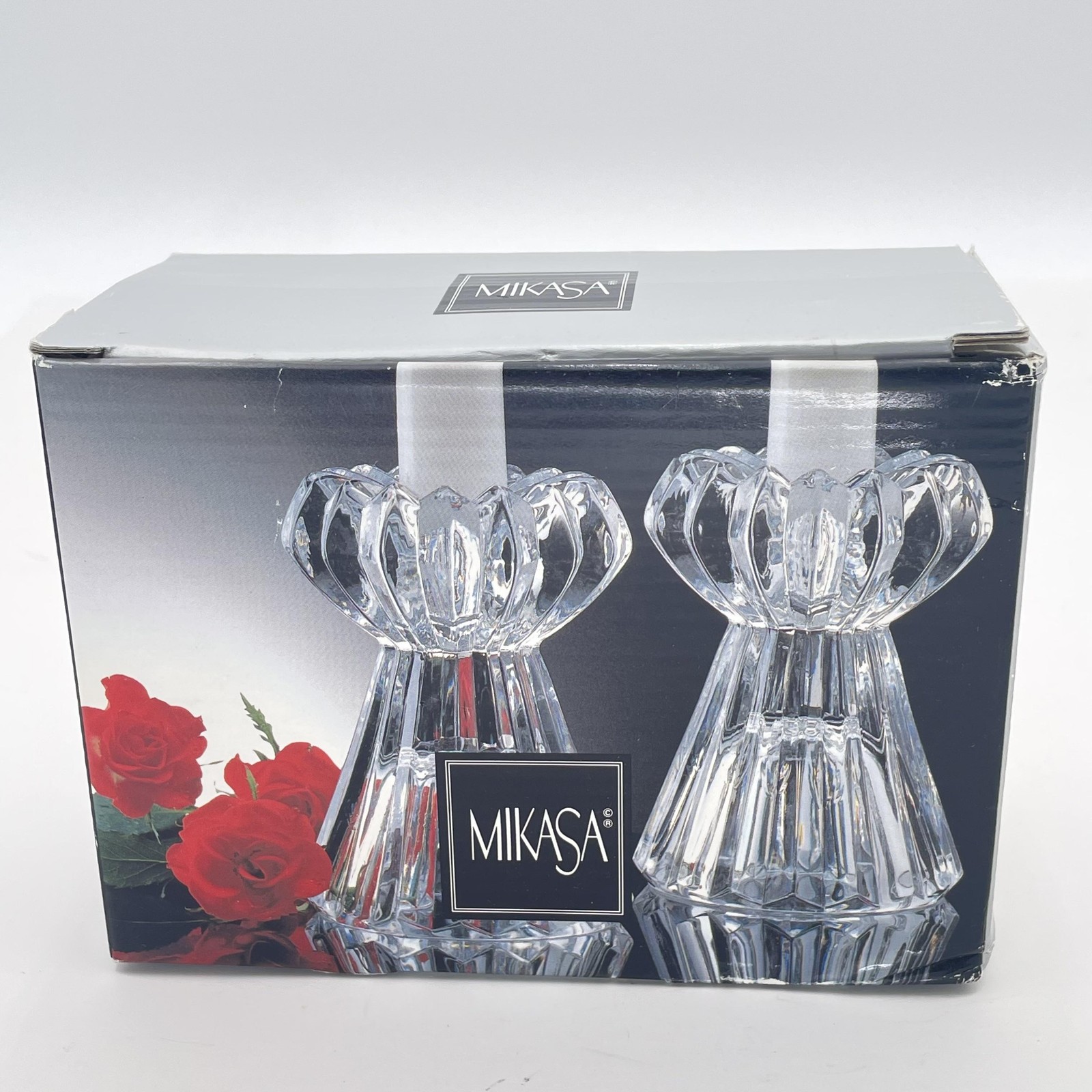 Mikasa Diamond Fire Crystal Candleholder Pair 4.25\