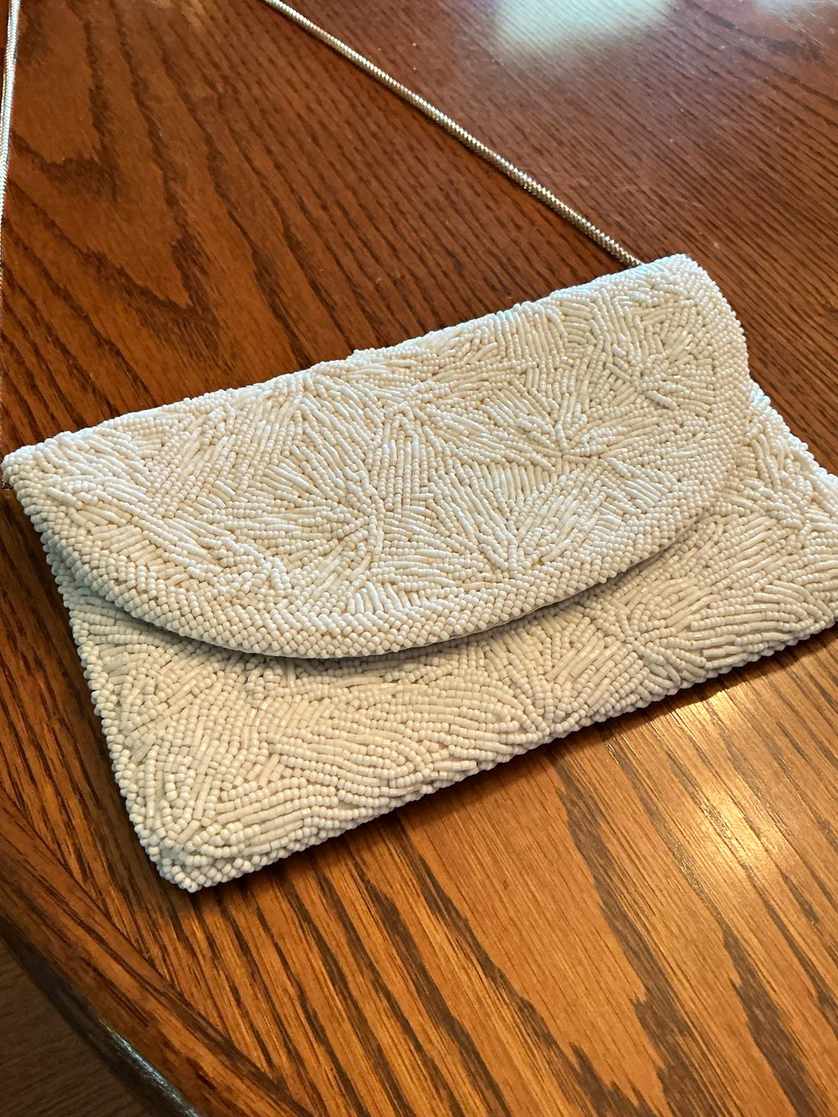 Vintage Walborg White Hand Beaded Evening Bag Clutch Purse Chain Strap