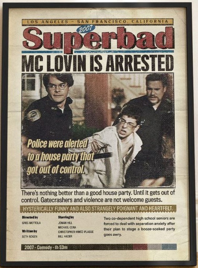 Superbad Teen Film Vintage Mclovin Evan Seth Driver License Newspaper Art Poster