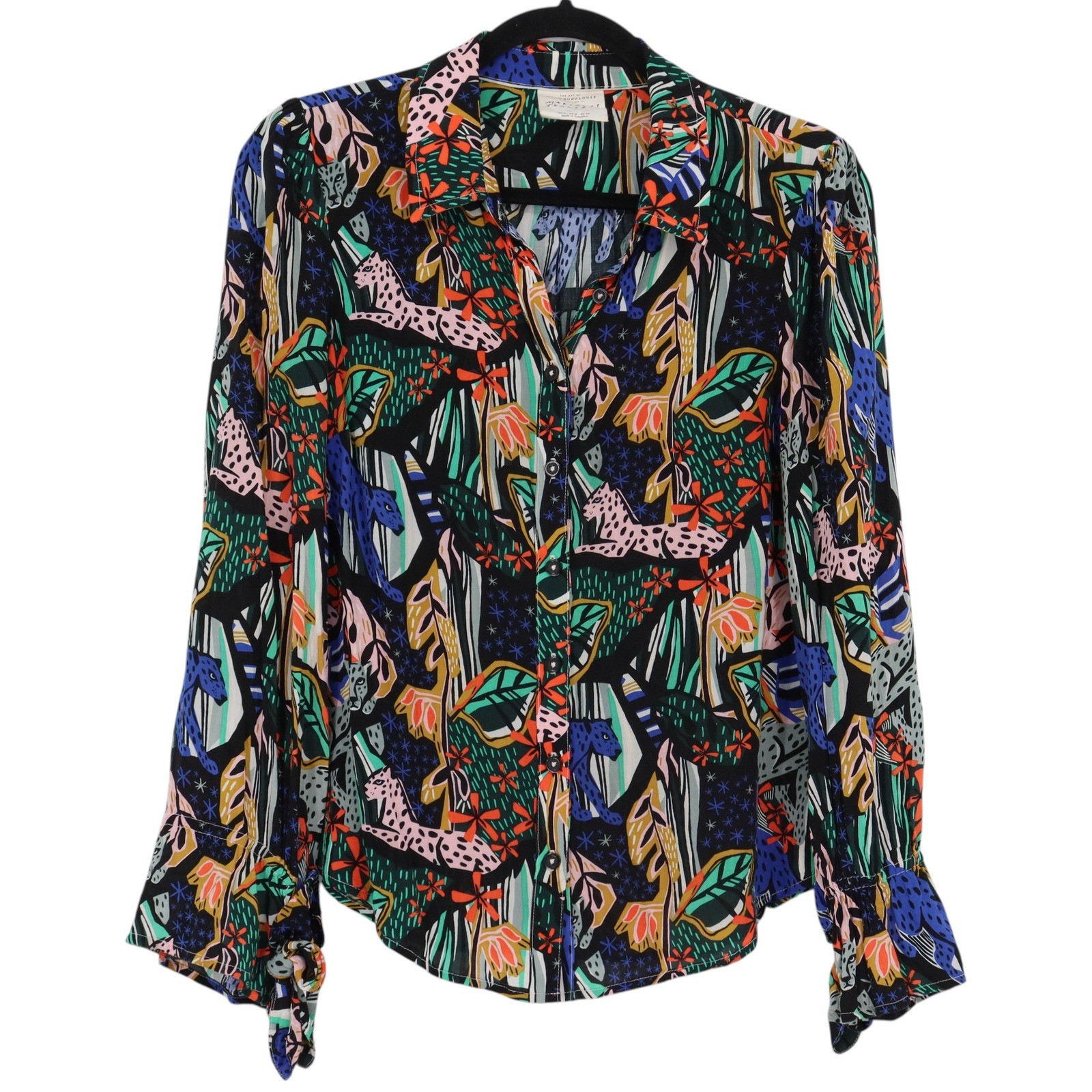 Anthropologie Maeve Masha Volnova Carmiel Button Down Shirt Womens Sz 4 Animal